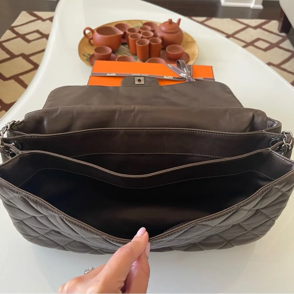 Authentic CHANEL Lambskin Double Chain Single Flap Maxi Size Handbag - Picture 7 of 16